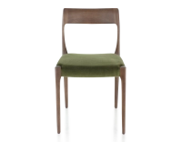 Chaise scandinave bois teinte marron foncé assise tissu vert olive