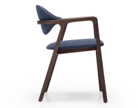 Chaise design avec accoudoirs bois teinte marron foncé et tissu bleu océan