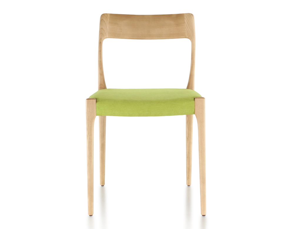 Silla escandinava madera tinte natural asiento tejido verde manzana