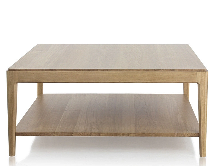 Mesa de centro cuadrada de roble con estante tinte natural 100x100 cm
