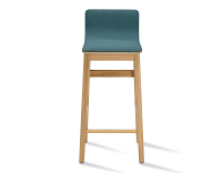 Oak bar stool H60 cm natural stained wood, ocean blue fabric seat
