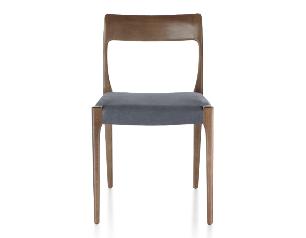 Silla escandinava madera tintada marrón oscuro asiento tejido gris
