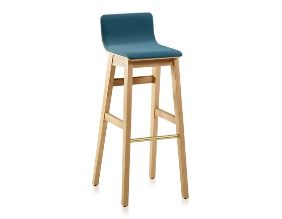 Taburete de bar de roble H80 cm madera tinte natural asiento tejido azul océano