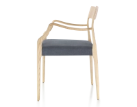 Scandinavian armchair with armrests natural tint wood, grey fabric seat
