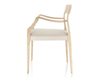Chaise scandinave avec accoudoirs bois teinte naturelle assise tissu chevron beige