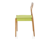 Scandinavian chair cherry-stained wood, apple green fabric seat
