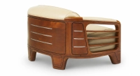 Sofá club de madera y piel de 2 plazas beige