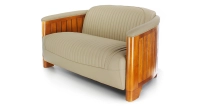 Canapé club bois et cuir 2 places beige