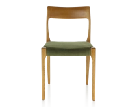 Chaise scandinave bois teinte merisier assise tissu vert olive
