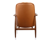Scandinavian armchair cherry-stained wood and caramel leather