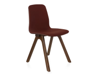 Chaise design en chêne tapissé bois teinte marron foncé assise tissu bordeaux