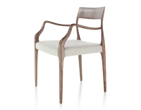 Chaise scandinave avec accoudoirs bois teinte marron foncé assise tissu beige naturel