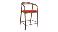 Tabouret de bar H60 cm bois teinte marron foncé et tissu orange brulé