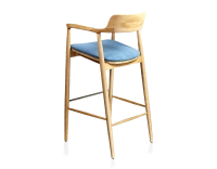 Taburete de bar h80 cm madera tinte natural asiento tejido azul vaquero