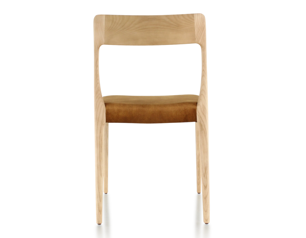 Chaise scandinave bois teinte naturelle assise tissu velours bronze