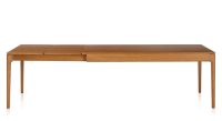 Extendable oak table for 8 to 12 people with cherry-stained wood top and extensions 180x100 cm