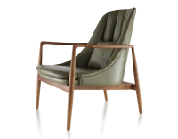 Scandinavian armchair bois teinte merisier et cuir vert kaki