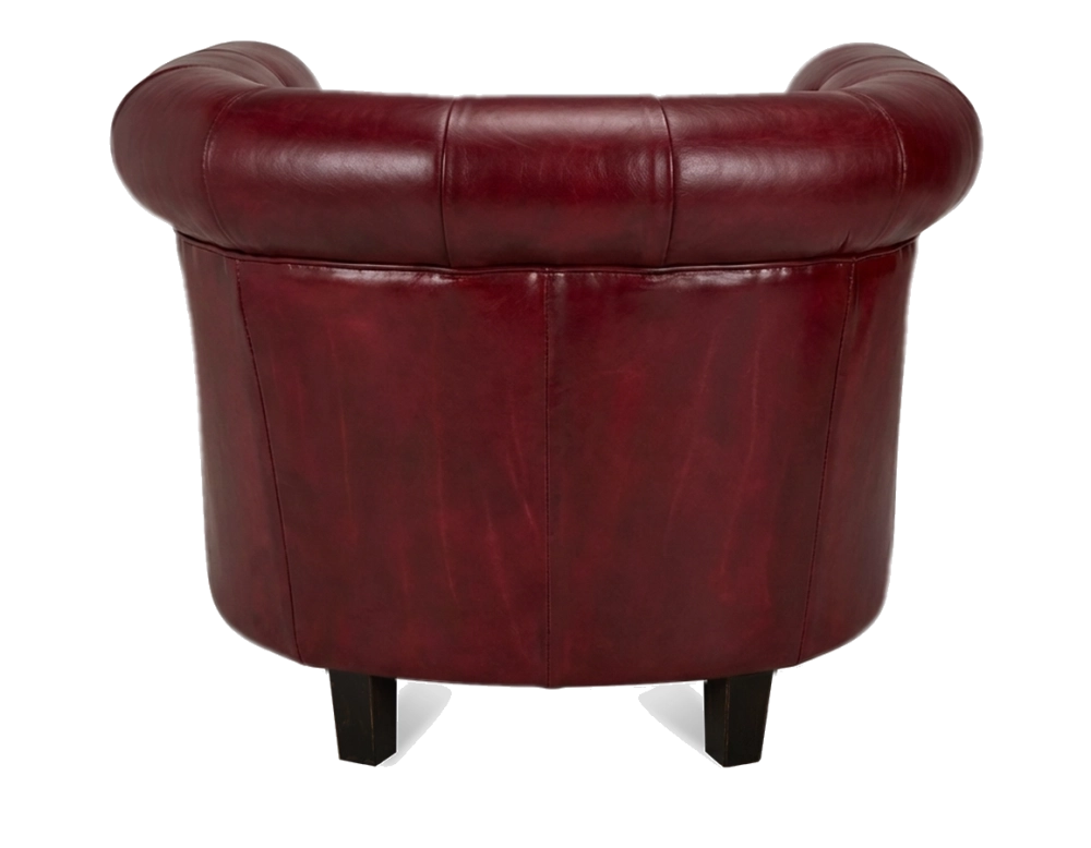 Fauteuil Chesterfield cuir rouge carmin accoudoirs cloutés