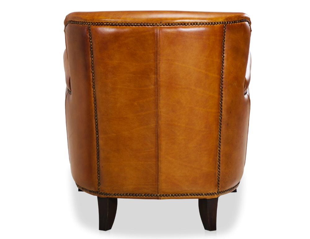 Fauteuil club cuir cognac accoudoirs cloutés