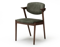 Scandinavian chair dark brown stained wood with forest green velvet seat.