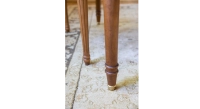 Louis XVI round extending table for 6 to 18 people wood in antique stain and beige fabric 110x120cm