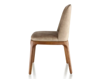 Designer chair cherry-stained wood and light taupe velvet fabric