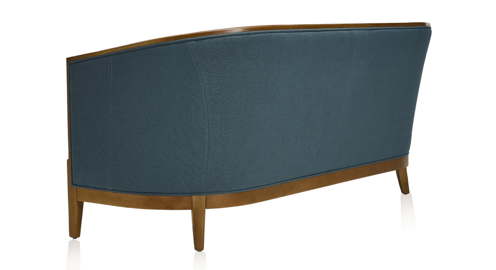 Antique 3 seater sofa with moulded armrests antique stained wood and ocean blue fabric