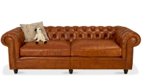 3 seater Chesterfield leather sofa light brown studded armrests
