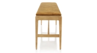 Banco de diseño madera tinte natural asiento tejido terciopelo bronce L160 cm