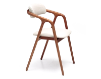 Chaise scandinave bois teinte merisier assise tissu beige naturel