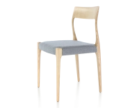 Scandinavian chair natural stained wood, blue chevron fabric seat