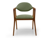 Silla de diseño con reposabrazos madera tinte cerezo y tejido verde