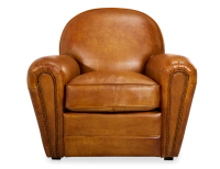 Fauteuil club cuir cognac accoudoirs cloutés