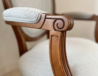 Antique Louis XVI style armchair wood stained antique and natural beige fabric