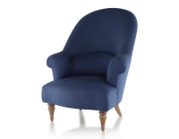 Toad armchair with armrests walnut-stained wooden legs and navy blue high-back fabric
