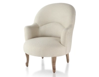 Fauteuil crapaud avec accoudoirs pieds bois teinte noyer et tissu chevron beige