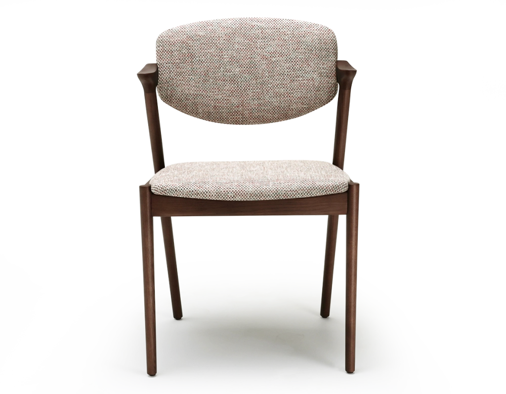 Chaise scandinave bois teinte marron foncé assise tissu fusion