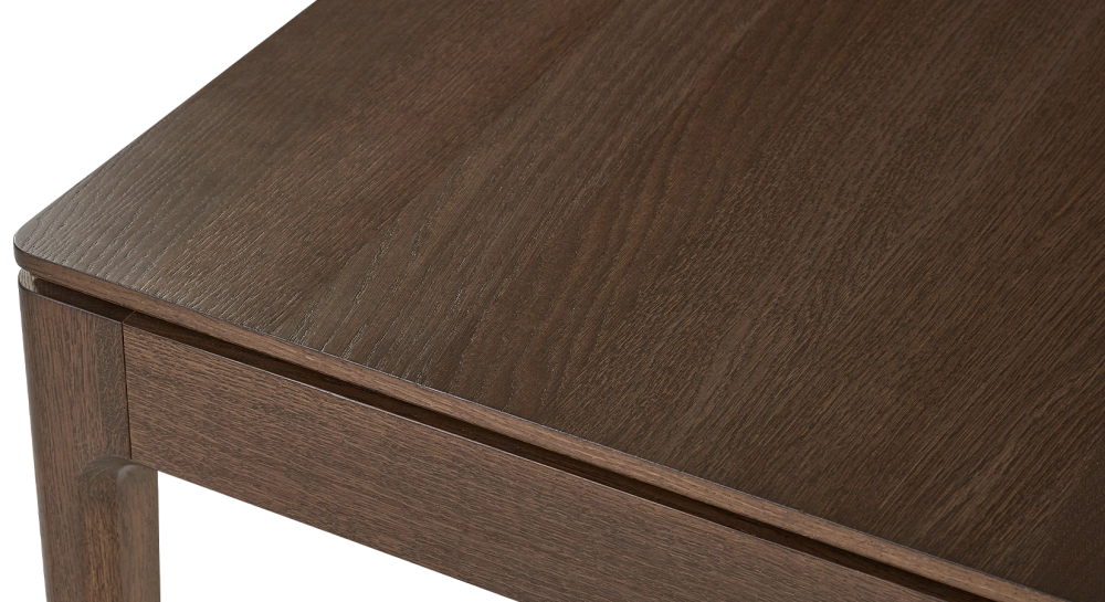 Oak dining table for 6 people dark brown tint wooden top 160x100 cm