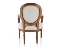 Antique Louis XVI style armchair wood stained antique and natural beige fabric