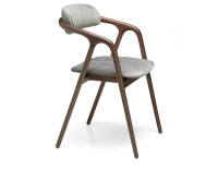 Chaise scandinave bois teinte marron foncé assise tissu velours gris bleu