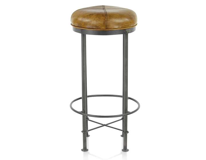 Taburete de bar vintage de piel coñac