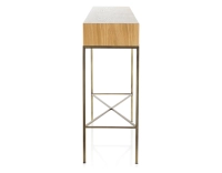 Consola de diseño fresno tinte natural y metal pátina latón 100 cm