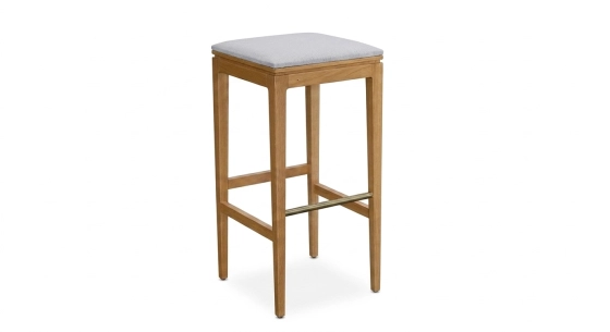 Taburete de bar de diseño H80 cm madera tinte natural asiento tejido beige natural