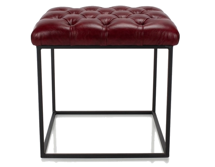 Pouf Chesterfield cuir rouge carmin