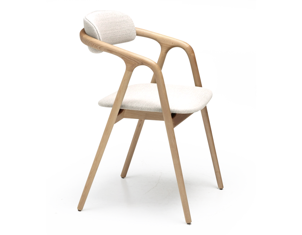 Chaise scandinave bois teinte naturelle assise tissu beige naturel