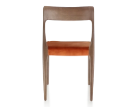 Scandinavian chair wood stained dark brown seat terracotta velvet fabric