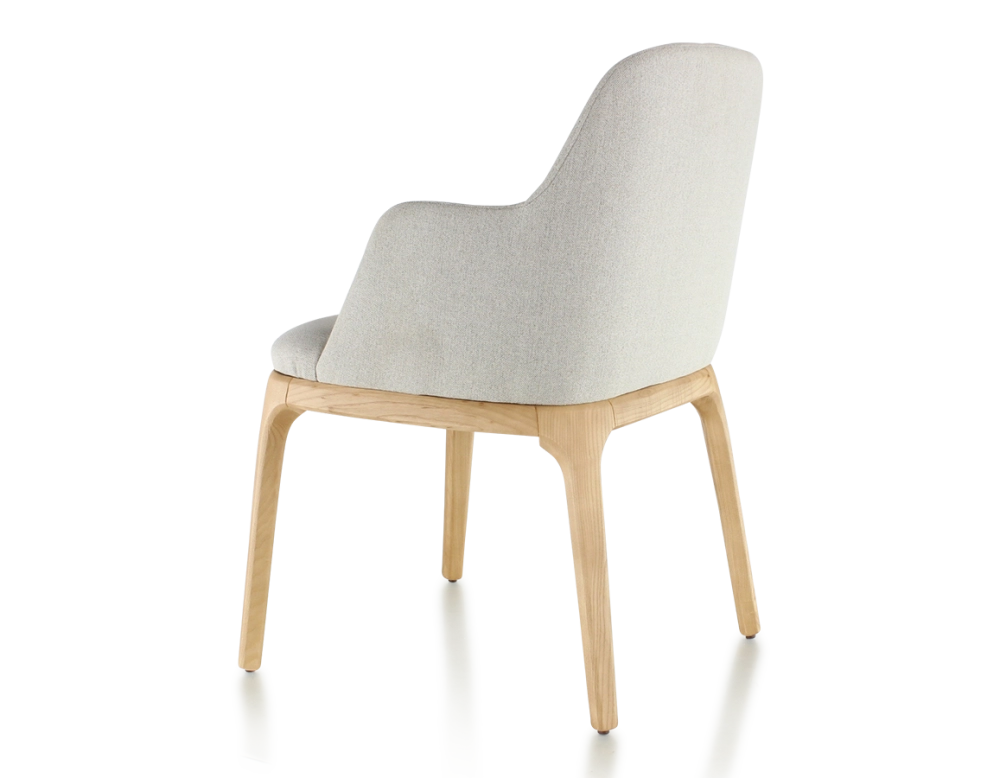 Chaise design avec accoudoirs bois teinte naturelle et tissu beige naturel