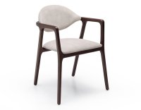 Chaise design avec accoudoirs bois teinte marron foncé et tissu velours sable