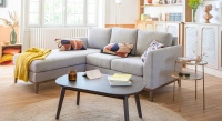 Sofá esquinero con chaise longue izquierda 4/5 plazas tejido rizado taupe claro (MG - 2,5D)
