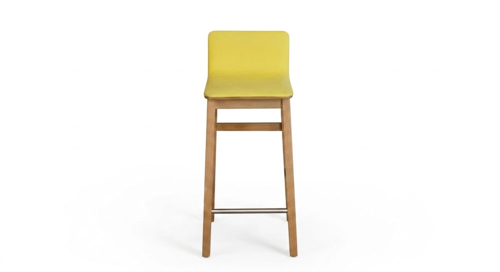 Taburete de bar de roble H60 cm madera tinte vintage asiento tejido amarillo
